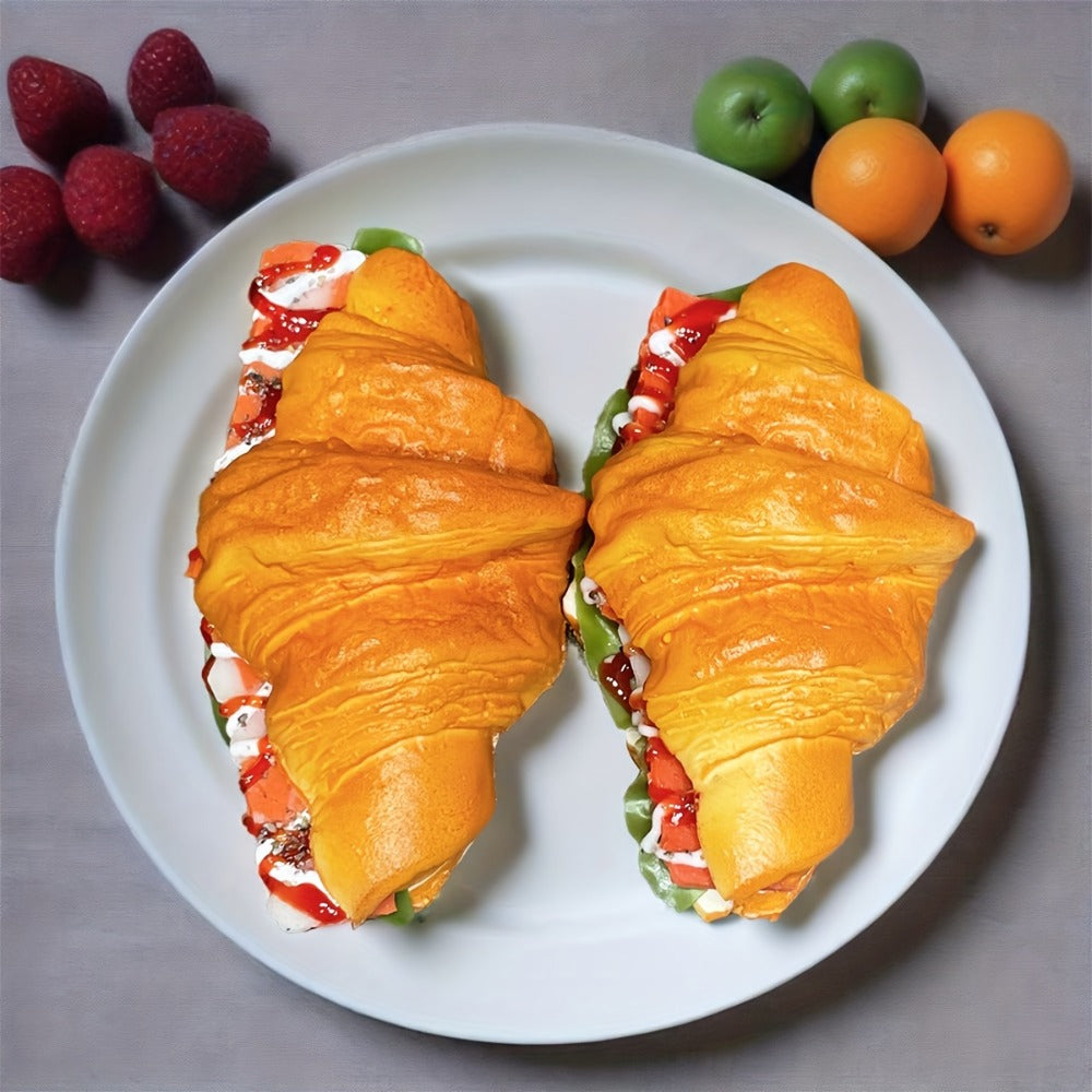 Realistic Fake Food Props 2PCS Simulation Bacon Croissant Bread, Lifelike TPU Play Food for Kids Kitchen Toy — image 4