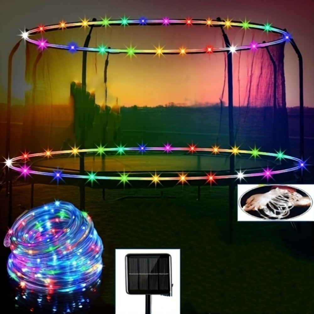 Solar Powered LED Trampoline Lights Colorful Rope Lights for 8-16 Ft Trampolines 8 Dynamic Modes IP65 Waterproof Outdoor Back