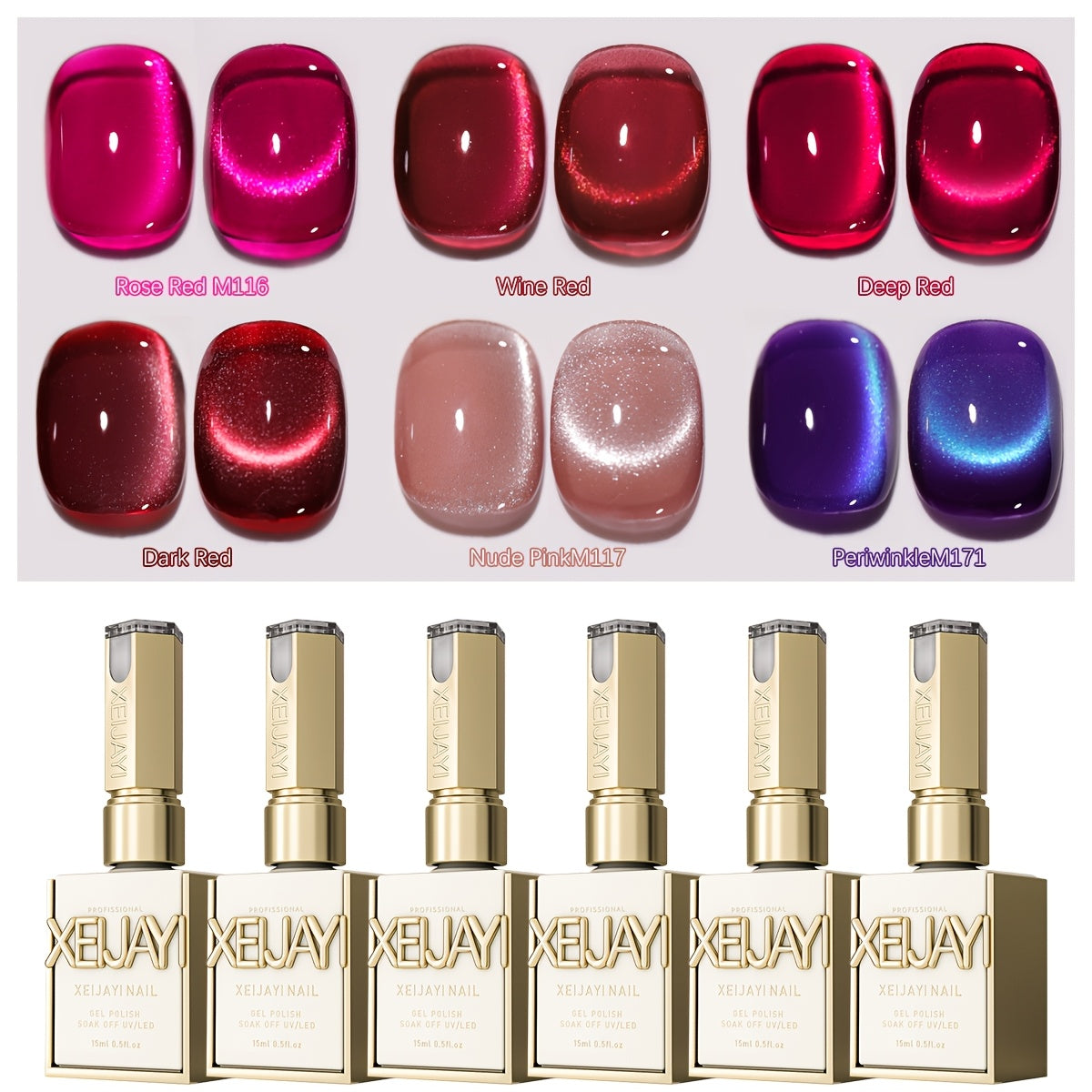 Gel Nail Polish 6-Color Berry Magnetic Cat-Eye Set in Frame Bottles with Plum-to-Magenta Shades — image 14