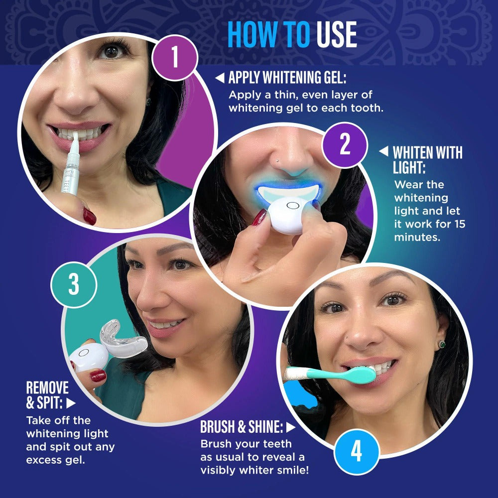 Wireless 16-LED Teeth Whitening Mouthpiece Kit with Two Gel Pens, Cleaning Case and Accessory Packs — image 5