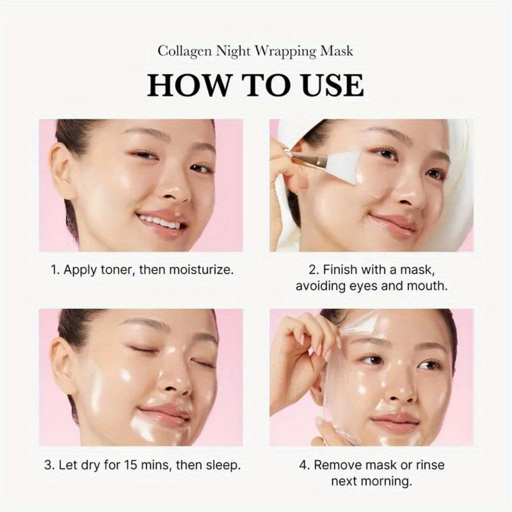 Collagen Night Wrap Mask with Jelly Brush 3pcs Hyaluronic Acid Deeply Moisturizing Nourishing Overnight Glossy Sleeping Mask 