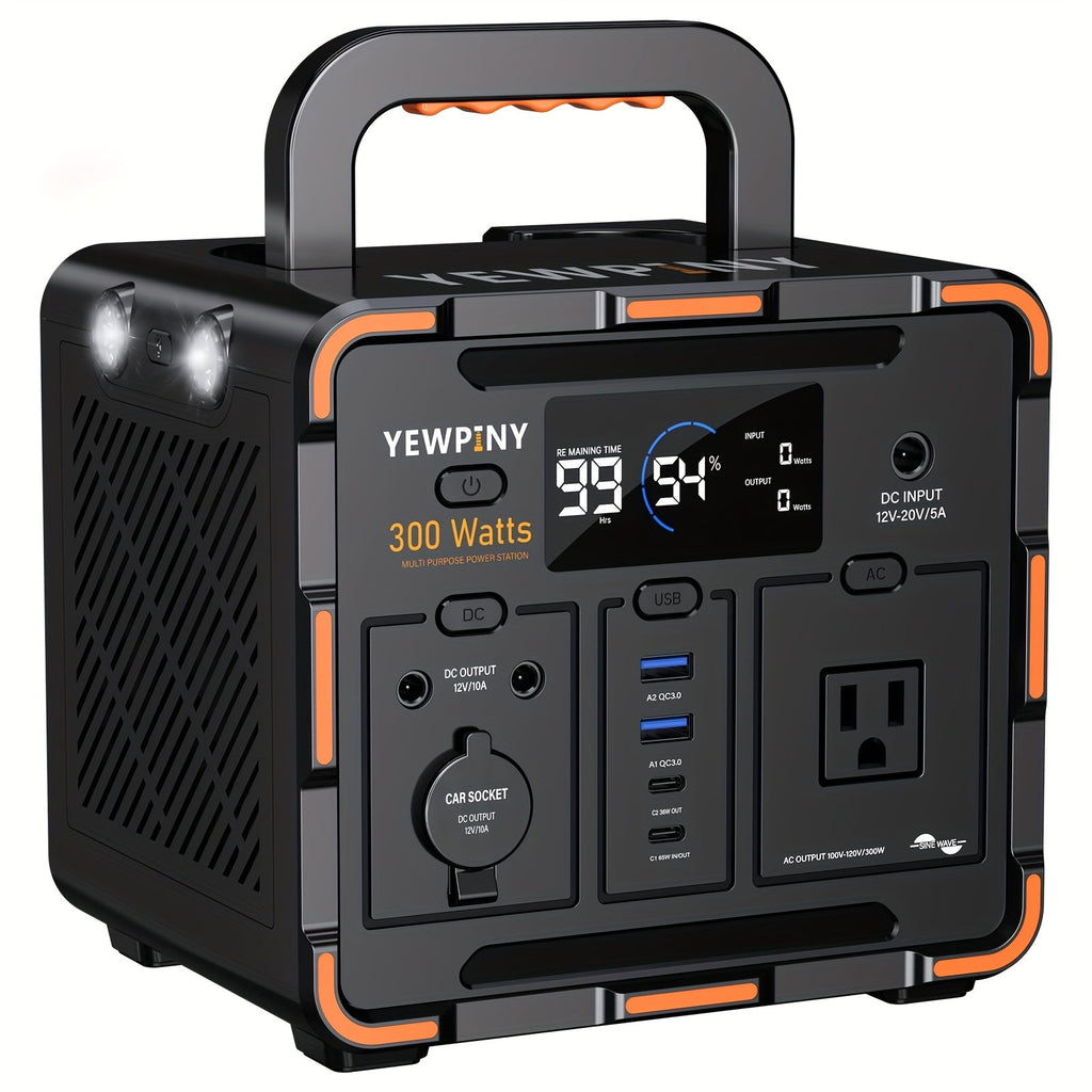 Portable Power Station 259Wh 300W or 599Wh 600W with AC, DC, USB, LiFePO4 Cell Pack and LED Light — image 1