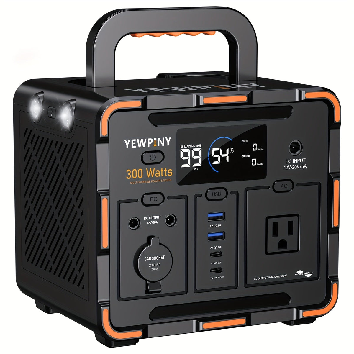 Portable Power Station 259Wh 300W or 599Wh 600W with AC, DC, USB, LiFePO4 Cell Pack and LED Light — image 1