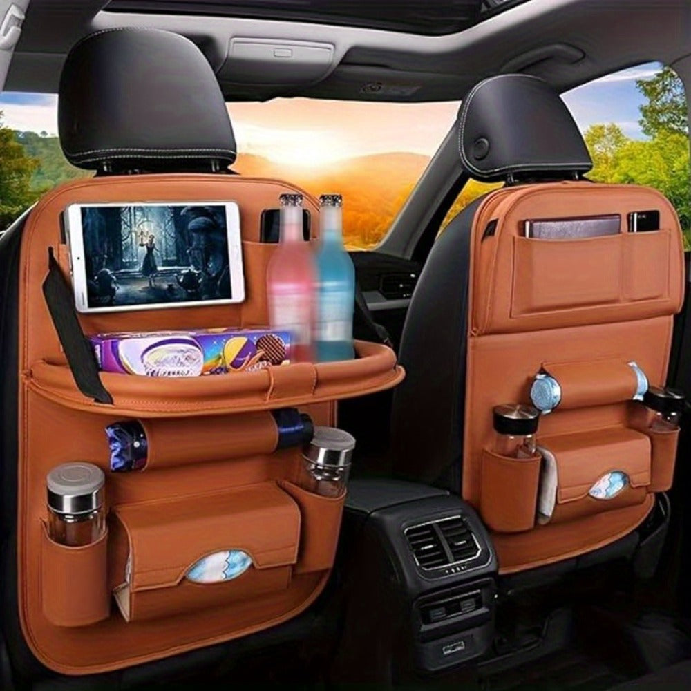 Car Rear Seat Organizer with Foldable Table, Footrest, Cup Holder, Tissue Box & Laptop Base – 2-Piece Premium Back Seat Stora