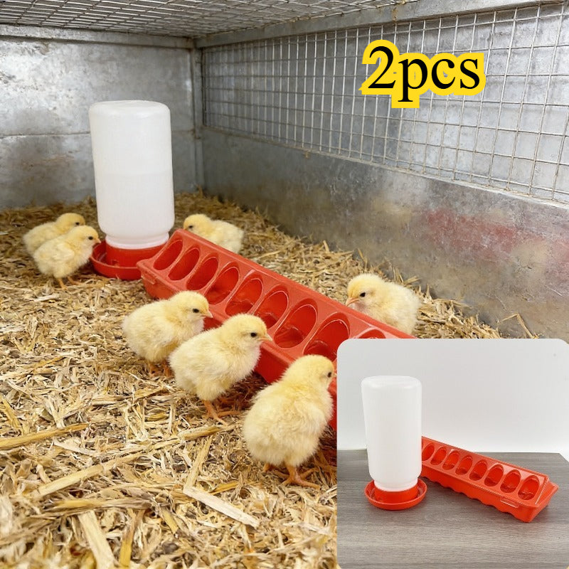 Chicken Feeder and Waterer Set, 18-Hole Anti-Spoil Trough Feeder + Water Dispenser for Chicks, Brooder & Backyard Poultry — i