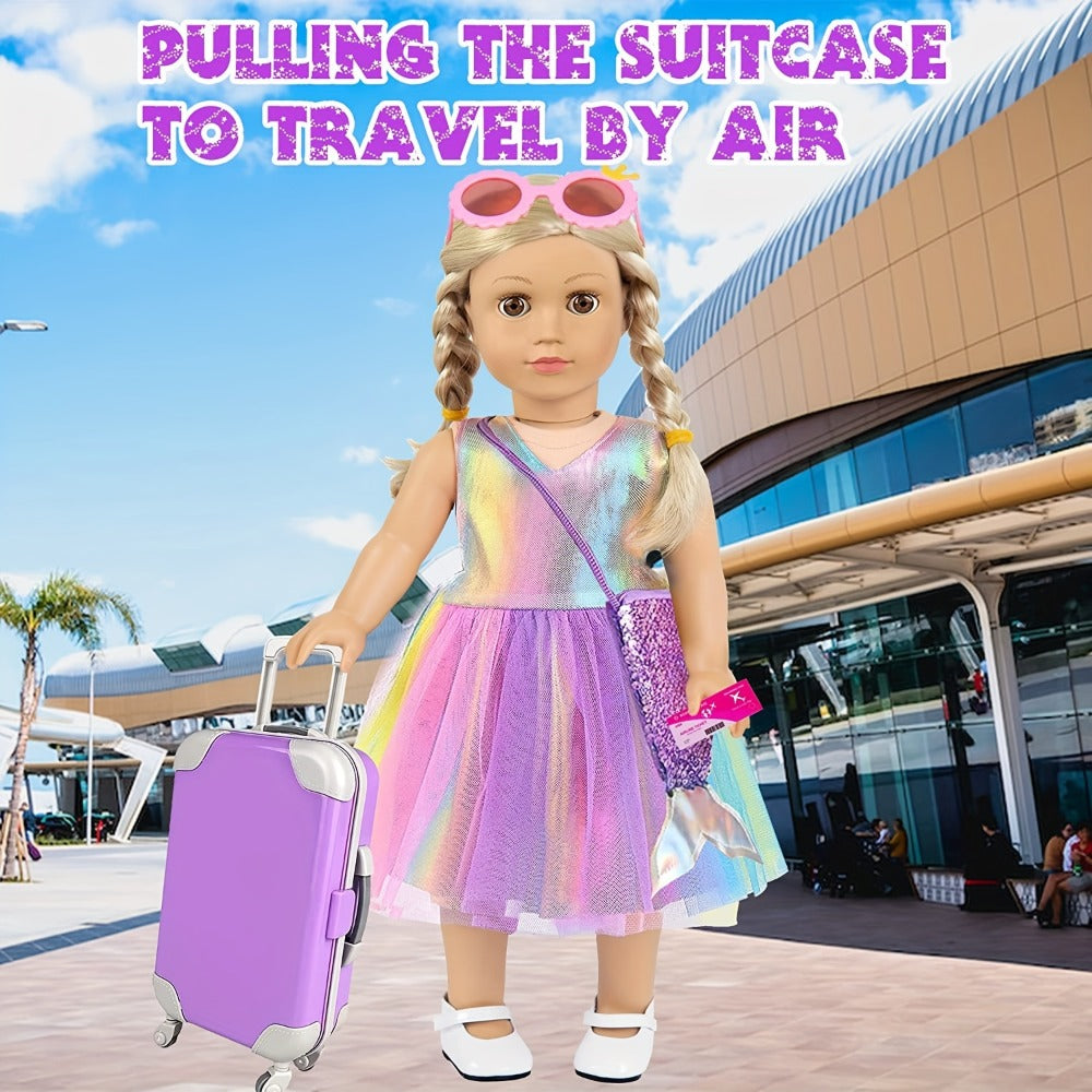 Twenty-Piece Mermaid Travel Accessory Set for 18-Inch Dolls with Purple Suitcase, Skirts and Crown — image 5