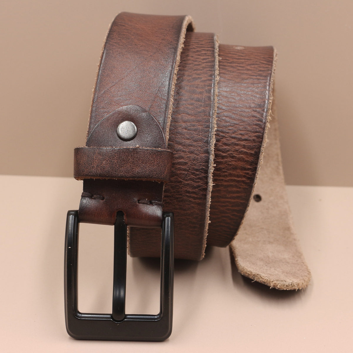 Korean Style Personality Top Layer Leather Pin Buckle Black Buttons Men's Leather Belt