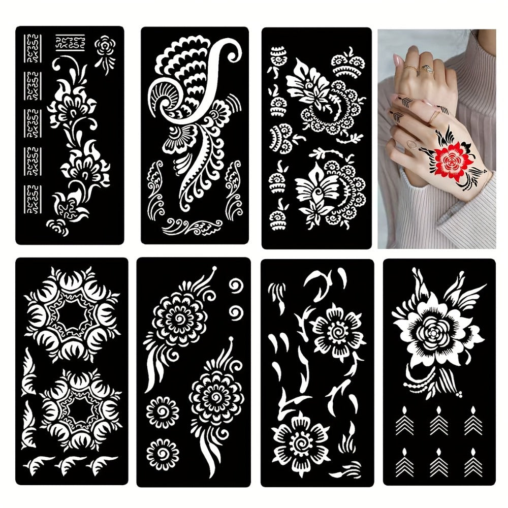 Seven-Piece Floral Tattoo Stencil Set with Paisley and Henna-Style Designs in SM031 or SM032 — image 9
