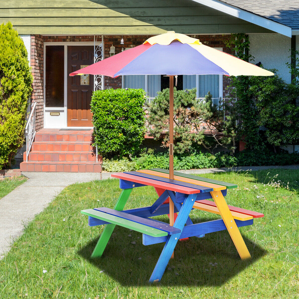 Kids Picnic Table Set with Umbrella Wood Table Bench Set for Toddlers Seats with the Listed Color, Size or Set Options for Ev