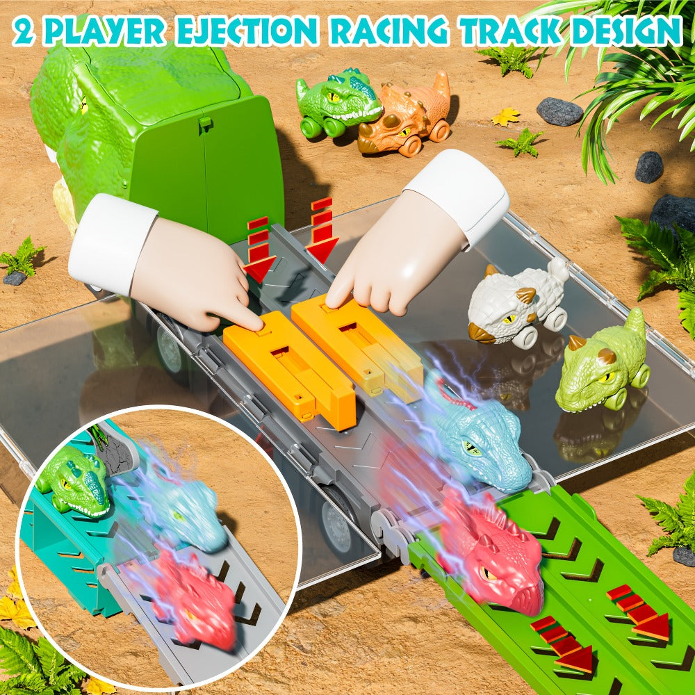 Dinosaur Truck Toys 13-in-1 Transport Carrier with 63-Inch Foldable Race Track, 6 Dino Cars + 6 Die-Cast Cars — image 7