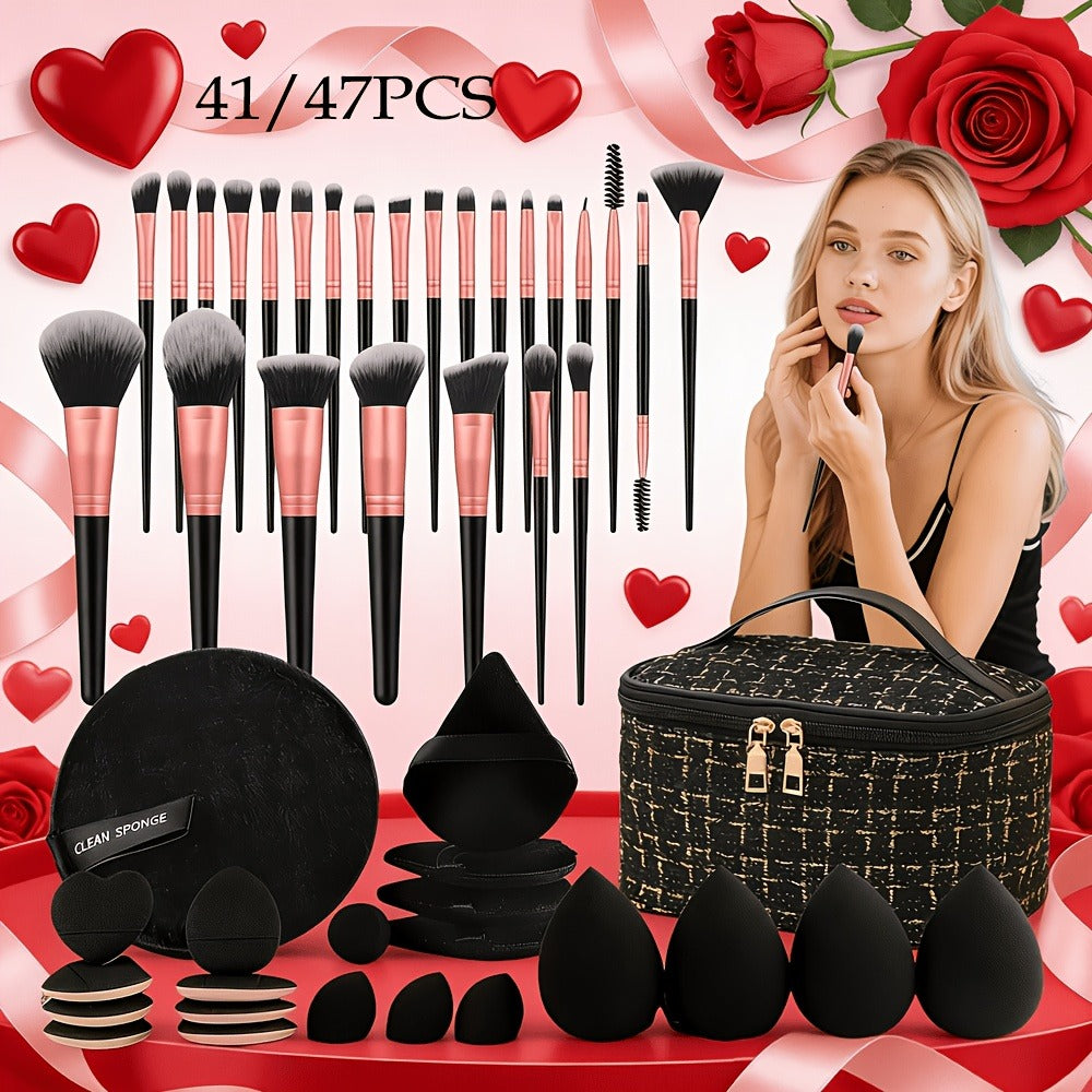 Makeup Brush Set, 41- or 47-Piece Synthetic Bristle Collection with Face Brushes, Eye Brushes, Sponges and Storage Bag — imag