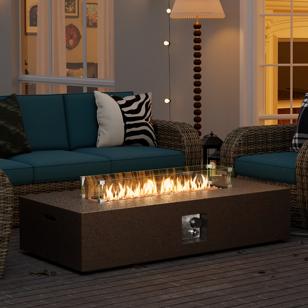 Gas Fire Pit Table Outdoor Propane Fire Pit 16" Round Patio Firepit Table 50000 BTU Electronic Ignition for Backyard Garden P