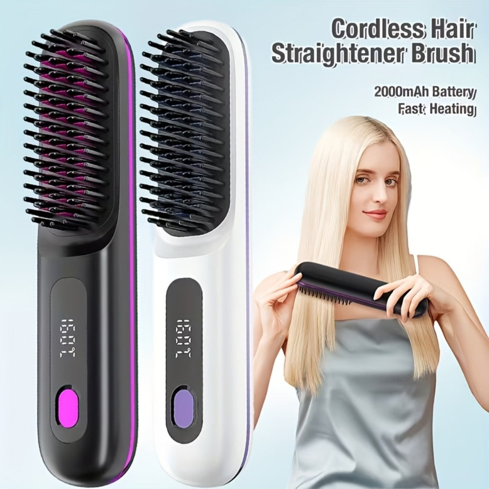 Cordless Hair Straightener 2-in-1 Ceramic Flat Iron & Curler – USB-C Rechargeable Wireless Portable Travel Styling Tool 3-Spe