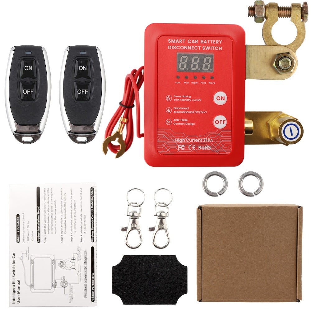 Remote Battery Disconnect Switch 240A 12V/24V – Wireless Kill Switch with Digital Display & Auto Power Shut-Off for Car, Truc