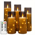 Flameless LED Candles with Remote Control Timer and Star String Lights Set of 5 or 7 Pillar Candles for Wedding Garden Home D