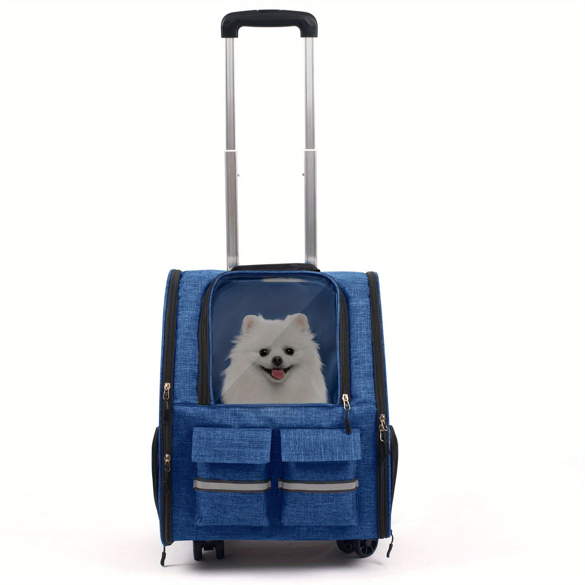 Rolling Pet Carrier Backpack with Wheeled Base, Telescopic Handle, Mesh Panels and Four Color Options — image 2