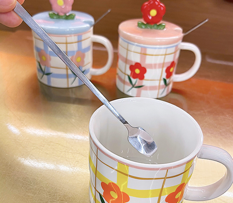 Ceramic Cups With Lid And Spoon For Lovers High Appearance Level Mugs