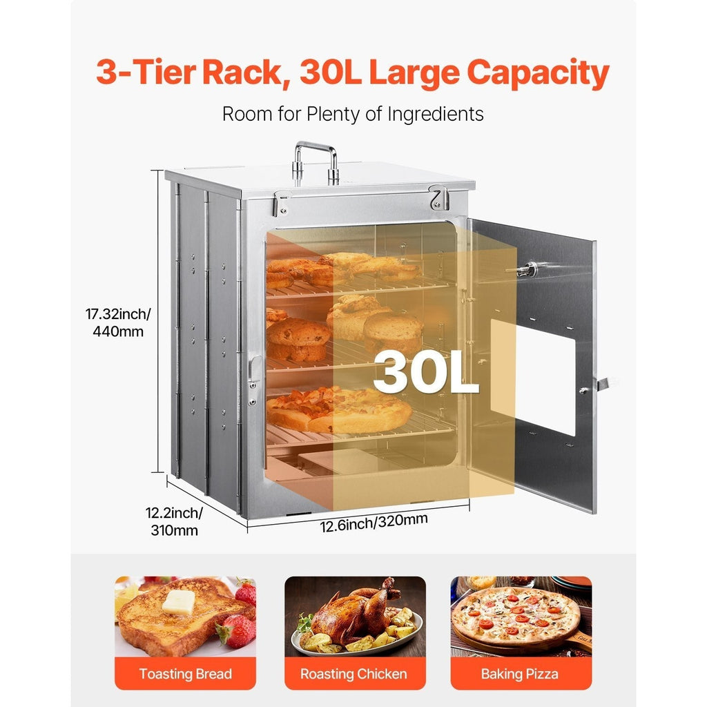 Camping Oven Portable Foldable 3-Tier Stainless Steel Outdoor Baking Oven with Grill Racks for Wood Stove BBQ Propane — image