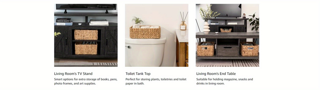 Storage Baskets, Seagrass and Water Hyacinth with Built-In Handles in Six Style Options with Material, Size and Pack Options 