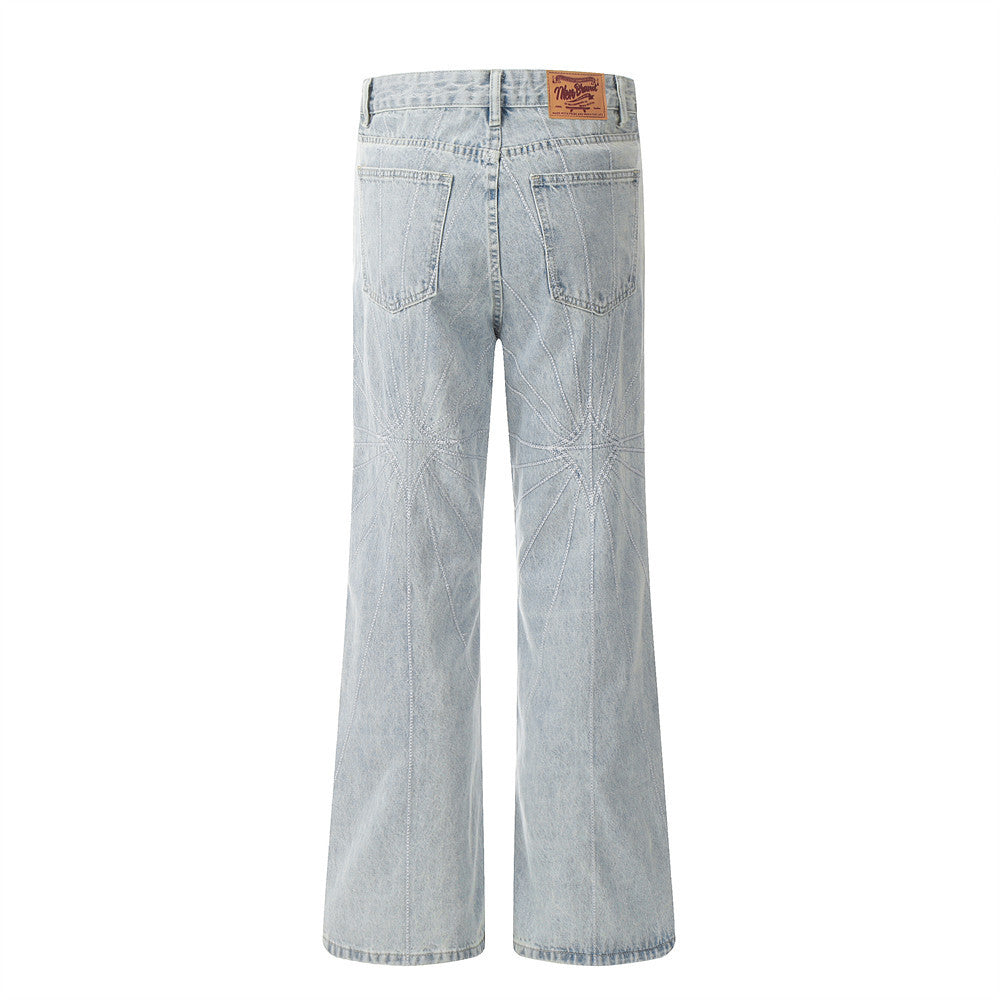 Embroidery Wash Denim Trousers For Men