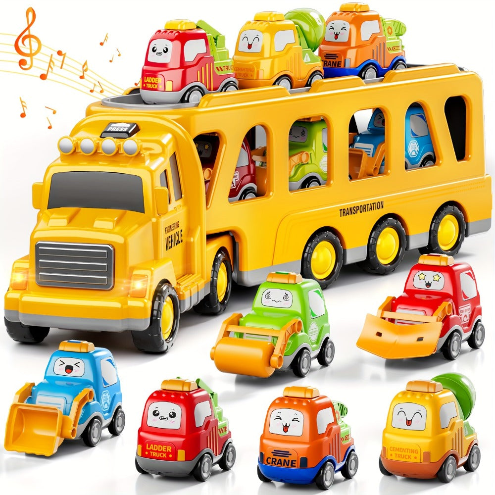 Transport Construction Truck Toy for Boys, 16.9 Inch Large Carrier Truck with 6 Cars, Lights & Sounds — image 1