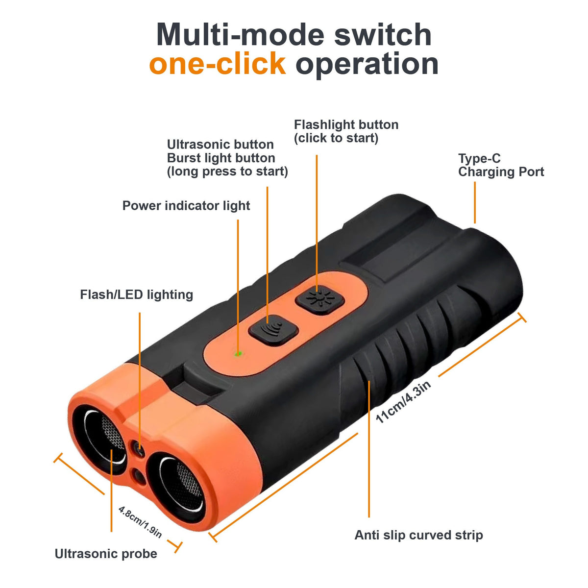 Ultrasonic Dog Device - Handheld Bark Control with Dual-Head System, LED Light & One-Touch Operation for Small Medium Large D