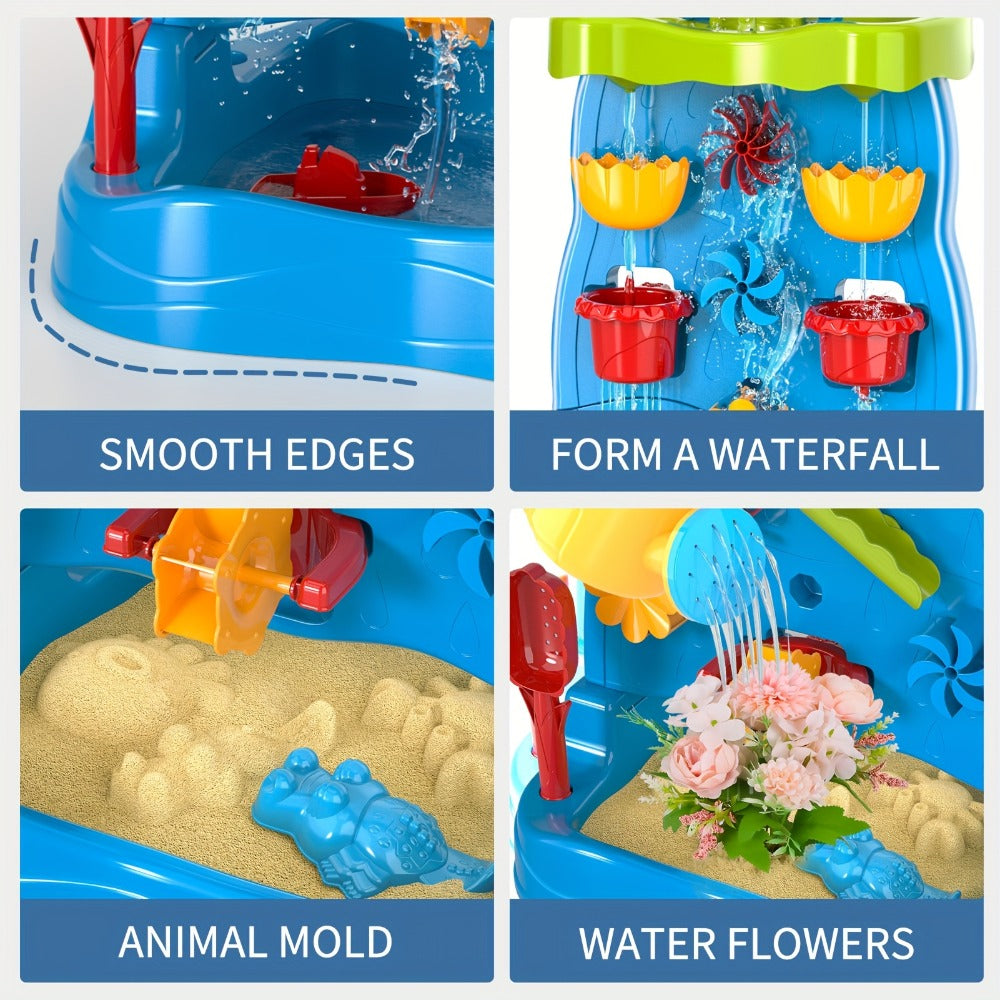 Water Play Table for Kids Double-Sided Waterfall & Beach Sand Zone, Outdoor Sensory Activity Toy for Toddlers Ages 3+ — image