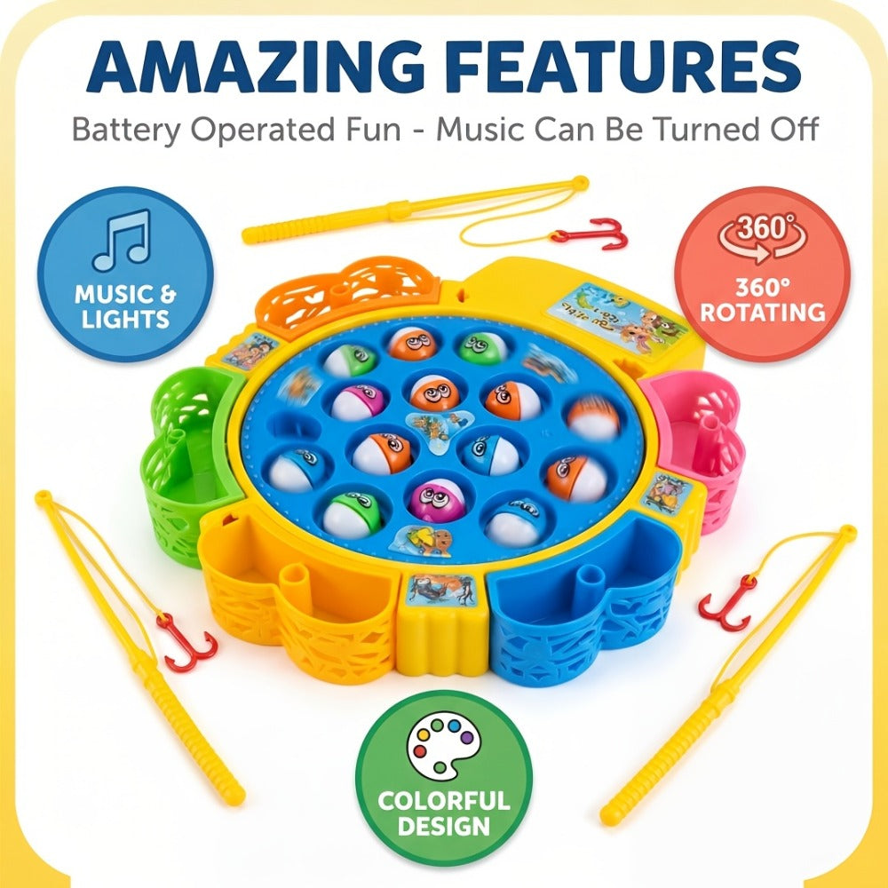 Electric Musical Fishing Game Toy for Kids, Rotating Fishing Board with Colorful Fish, Lights & Music — image 6