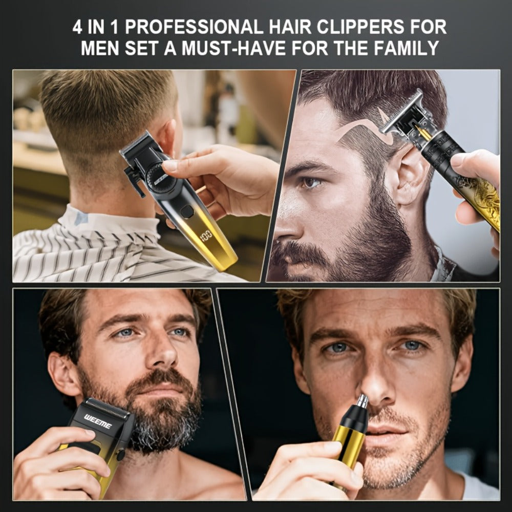 4-Piece Grooming Kit for Men USB Rechargeable Electric Shaver Beard Trimmer Nose Hair, for Everyday Face, Beard and Body Groo