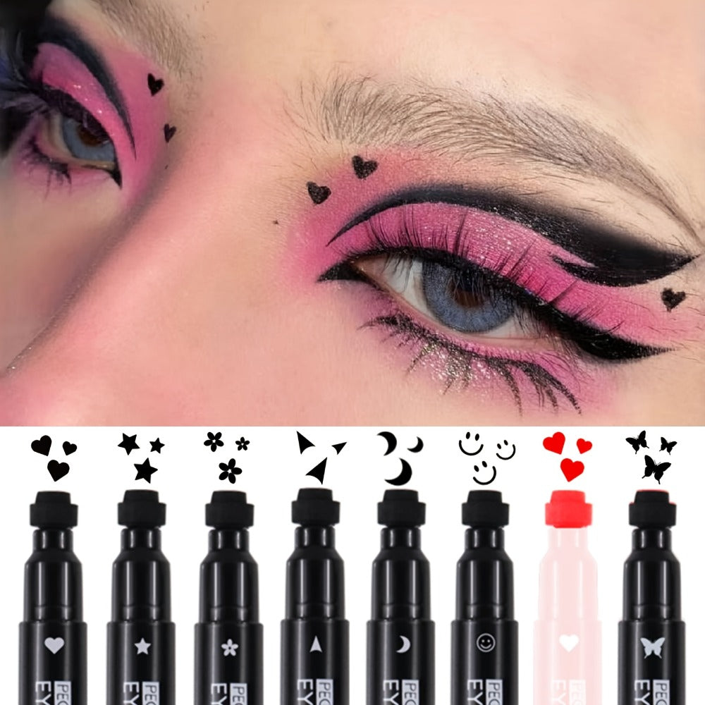 Winged Eyeliner Stamp Pen Set Double-Ended 8 Wing Styles Waterproof Quick-Dry Liquid Liner, for Makeup, Travel and Everyday V