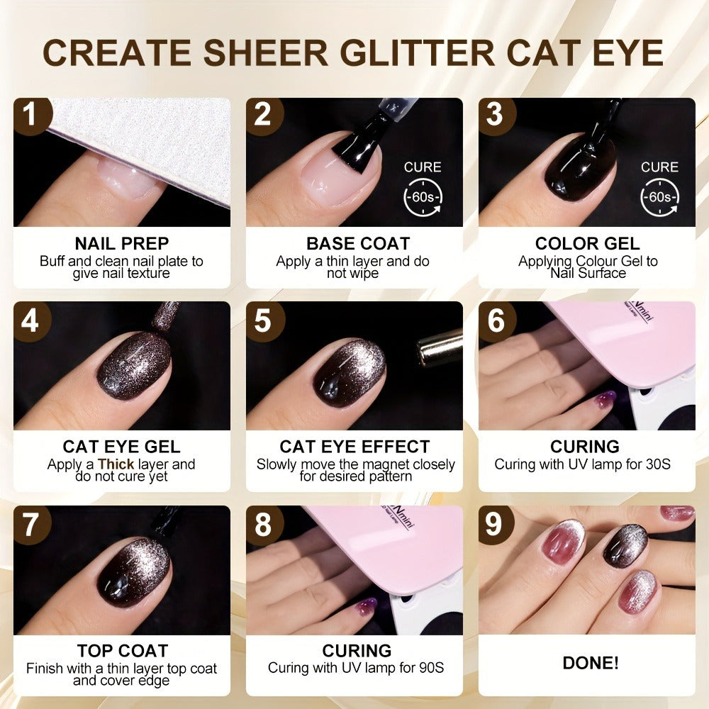 Cat Eye Gel Polish 8ml Holographic Chameleon Flash – Magnetic Sand 3D Color-Shifting Semi-Permanent UV LED Gel Varnish for Sa