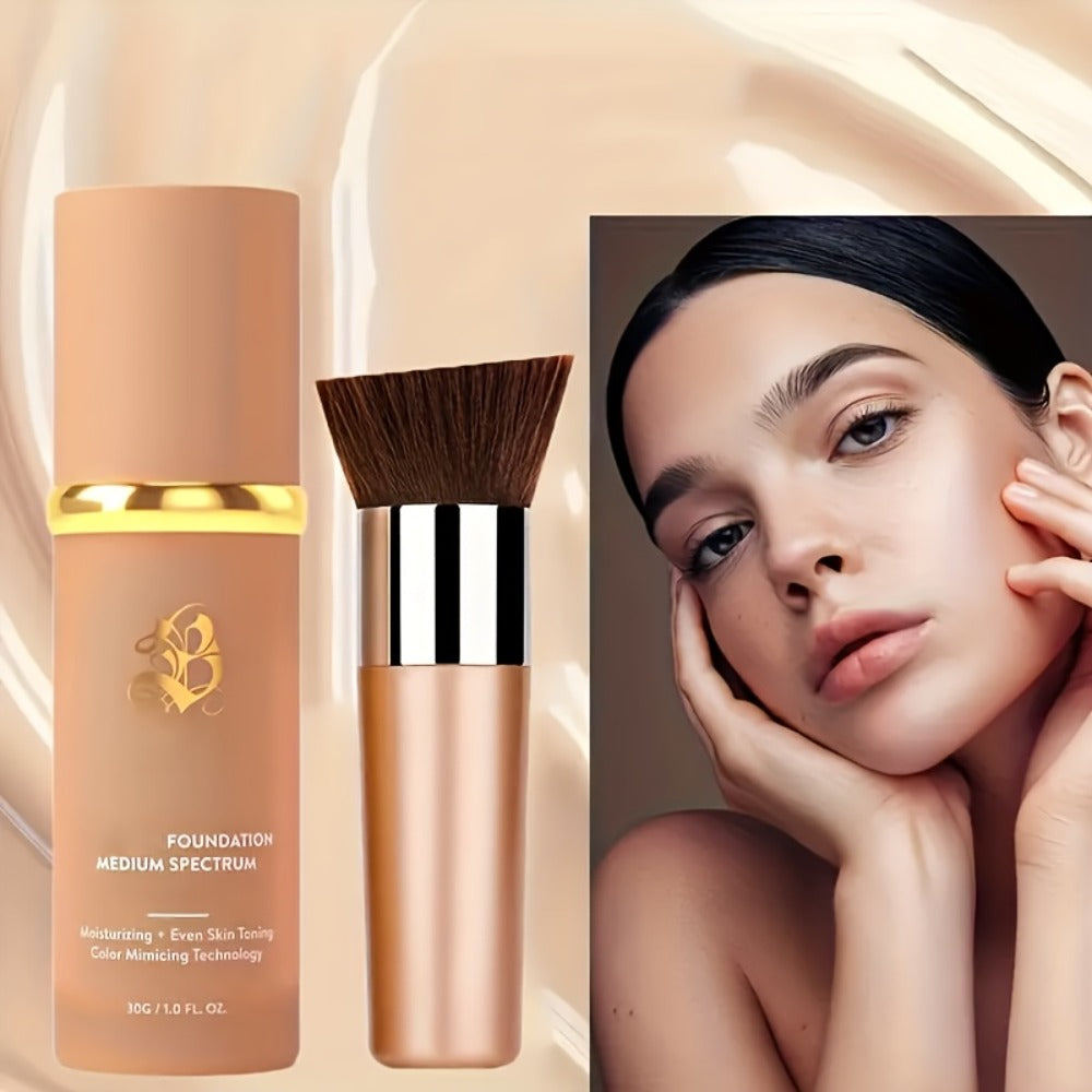 Color-Shifting Liquid Foundation and Flat-Top Brush Kit with Natural Finish and Buildable Coverage — image 4