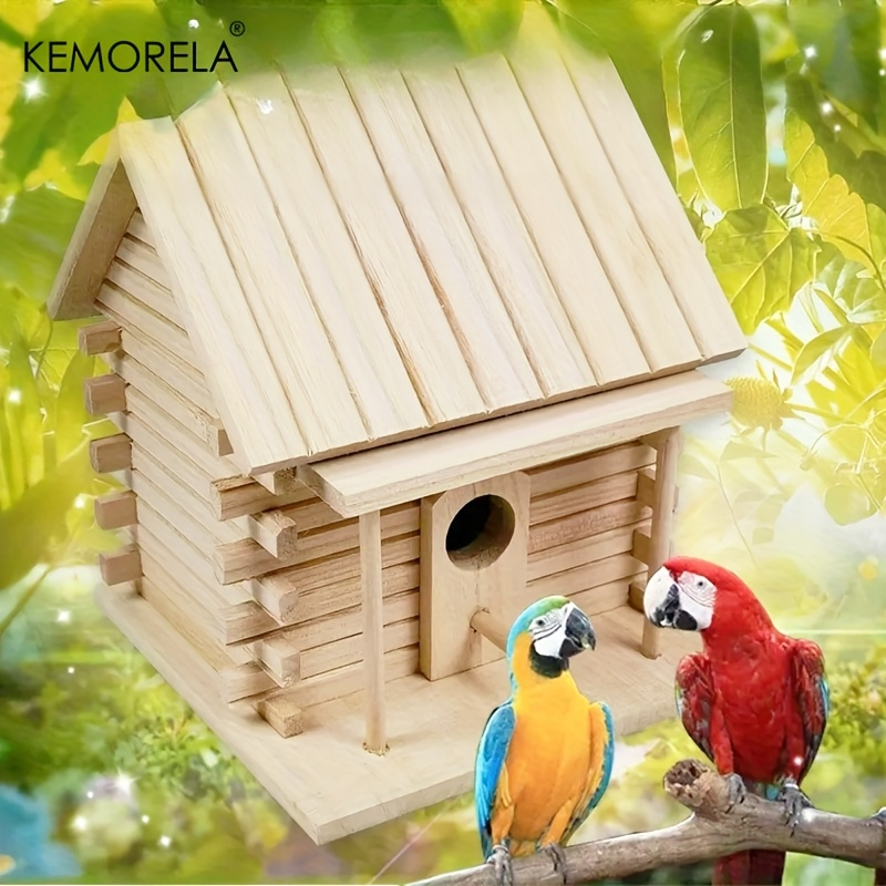 Wooden Bird Nest Breeding Box for Parrots & Small Birds – Hanging Outdoor Cage Accessory, Natural Solid Wood Birdhouse — imag