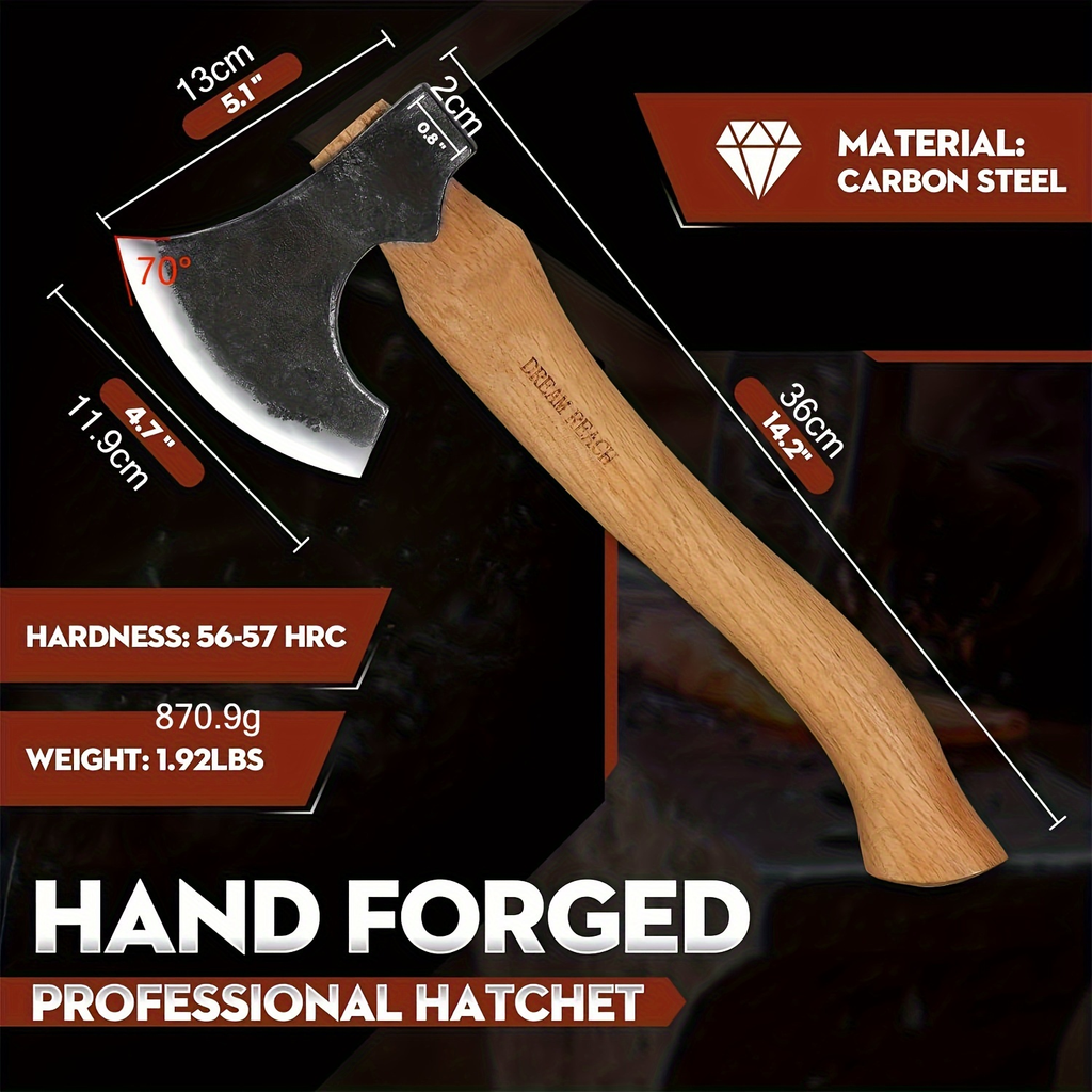 Hatchet Camping Axe 14 Inch Hand Forged High Carbon Steel Bushcraft Splitting Axe with Sheath - Wood for Garden, Patio and Ya