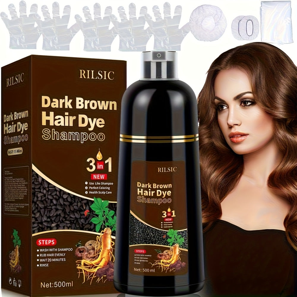 RILSIC 3-in-1 Gray Hair Color Shampoo with Plant Squalene – 100% Gray Coverage Wash & Condition Instant Results, No Mix No Am