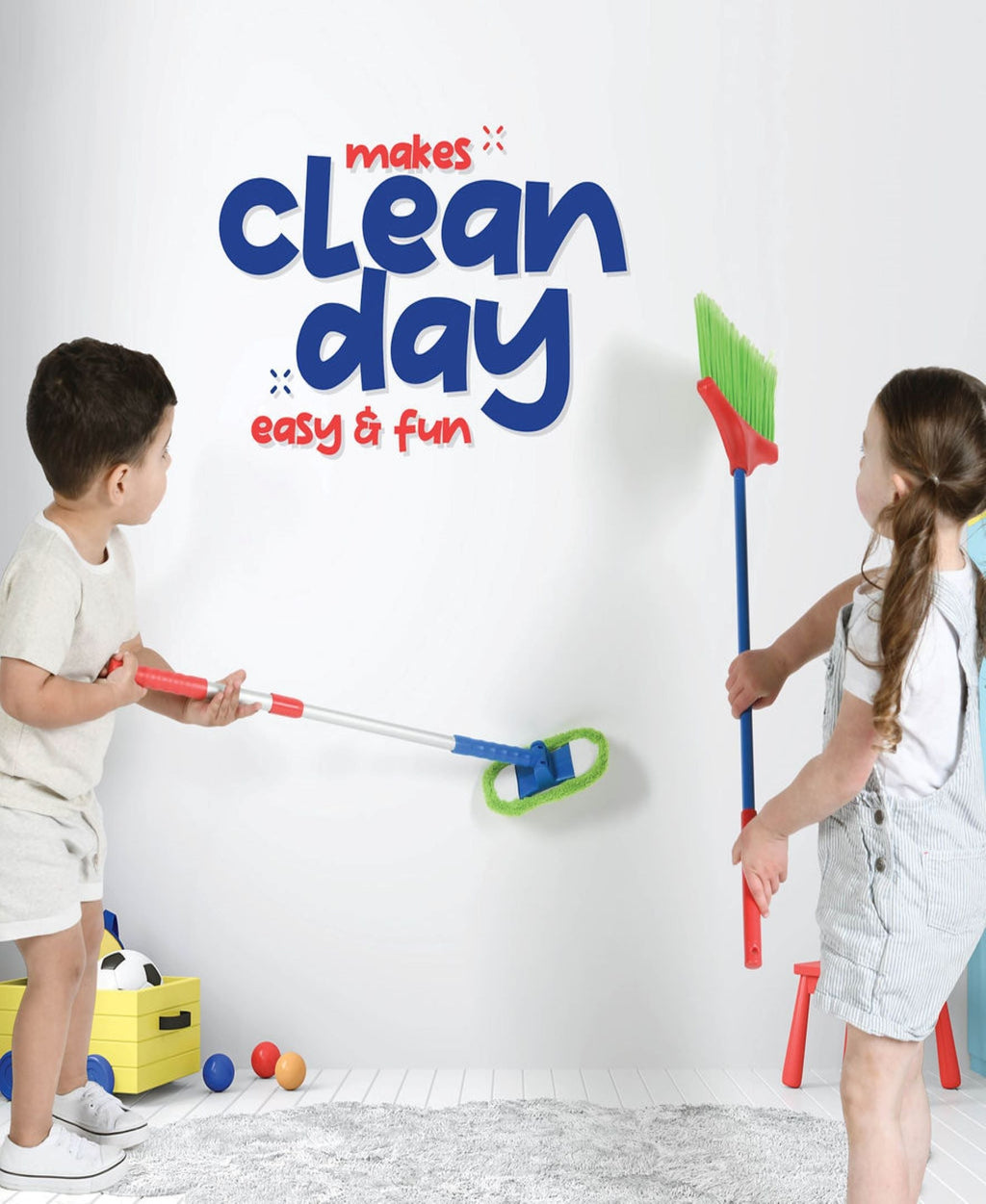 Kids Cleaning Set 4 Piece Toy Broom Mop Brush Dustpan, Pretend Play Housekeeping Kit for Toddlers Boys Girls — image 13