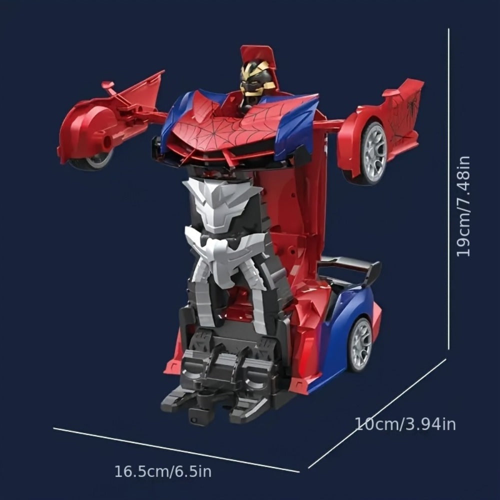 Remote Control Car, 1:18 Transforming Robot Model with Police or Spider Theme, One-Button Change, LEDs and 360° Drift — image