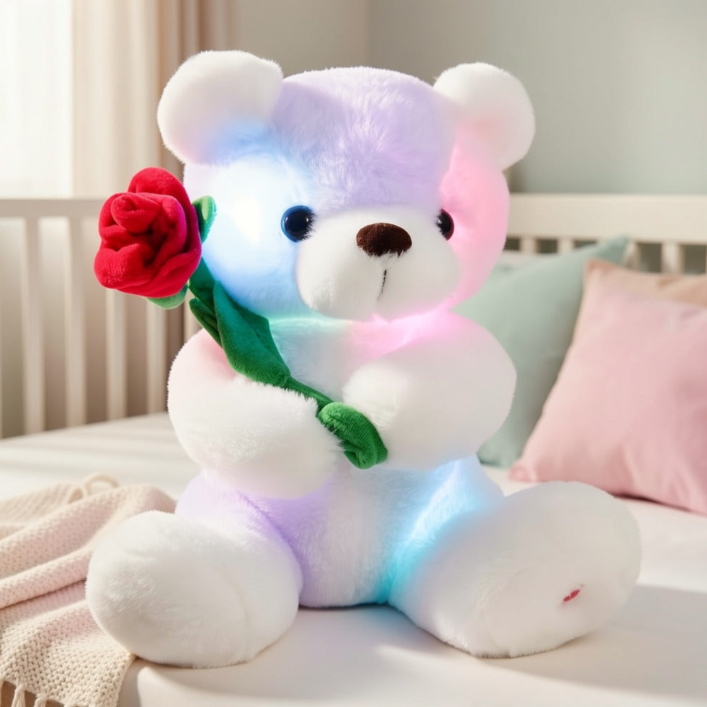 Rose Bear Plush with LED Light Glowing White Bear with Flowers Romantic with the Listed Color, Size or Set Options for Everyd