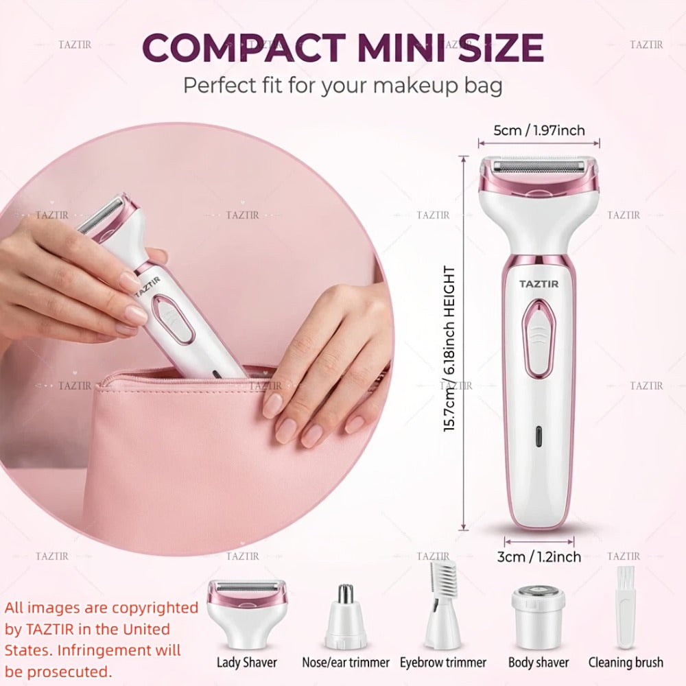 4-in-1 Electric Shaver for Women Rechargeable Wet & Dry Painless – Face Nose Legs Underarm Bikini Trimmer Portable Cordless G