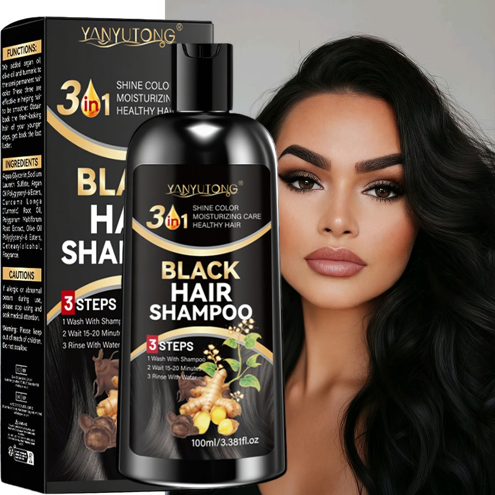 Hair Dye Shampoo, YANYUTONG 100ml Black 3-in-1 Bottle with Three-Step Package Directions for Home Use — image 7