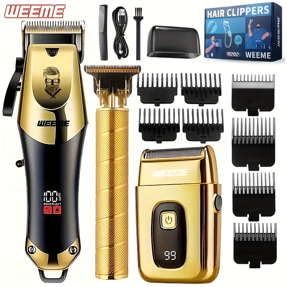 Hair Clipper Set for Men USB Rechargeable – LCD Display Cordless Trimmer, Guide Combs & Cleaning Brushes, Professional Home H