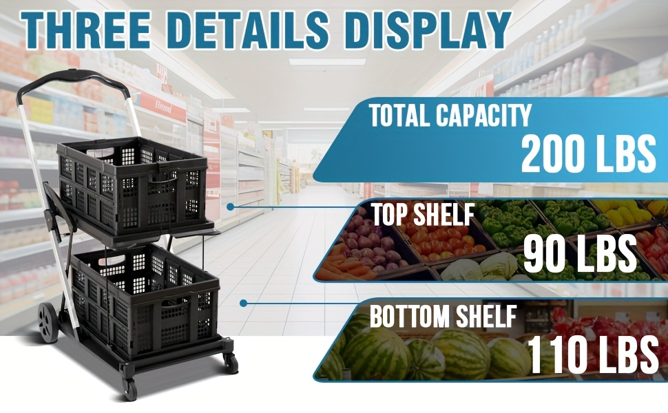 Two Tier Cart with 2 Storage Crates 360° Swivel Wheels, for Garden, Patio and Yard Use, with the Listed Configuration — image