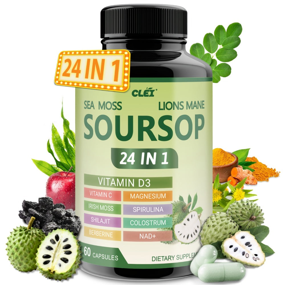 Herbal Supplement with CLEI Label, Soursop Graviola 24-in-1 Capsules, 60 Count, One or Two Bottles — image 1