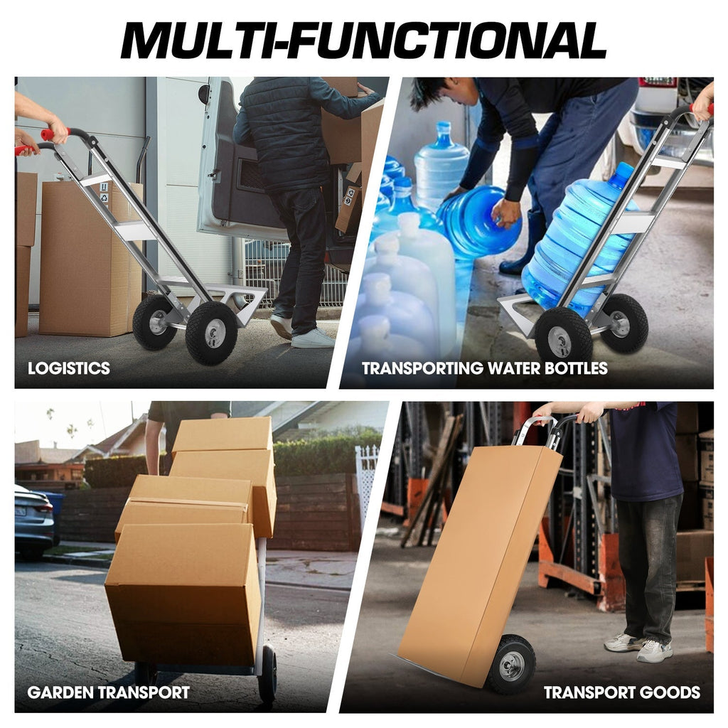 Upright Aluminum Hand Truck with Folding Toe Plate, 10-Inch Pneumatic Tires and 550 lb Load Label — image 2