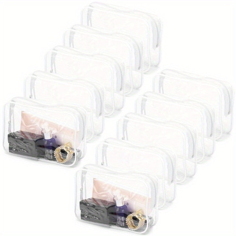 Clear PVC Makeup Bag Set 10 Pcs Transparent Waterproof Cosmetic Bags Reinforced Zipper TSA Approved Travel Toiletry Organizer