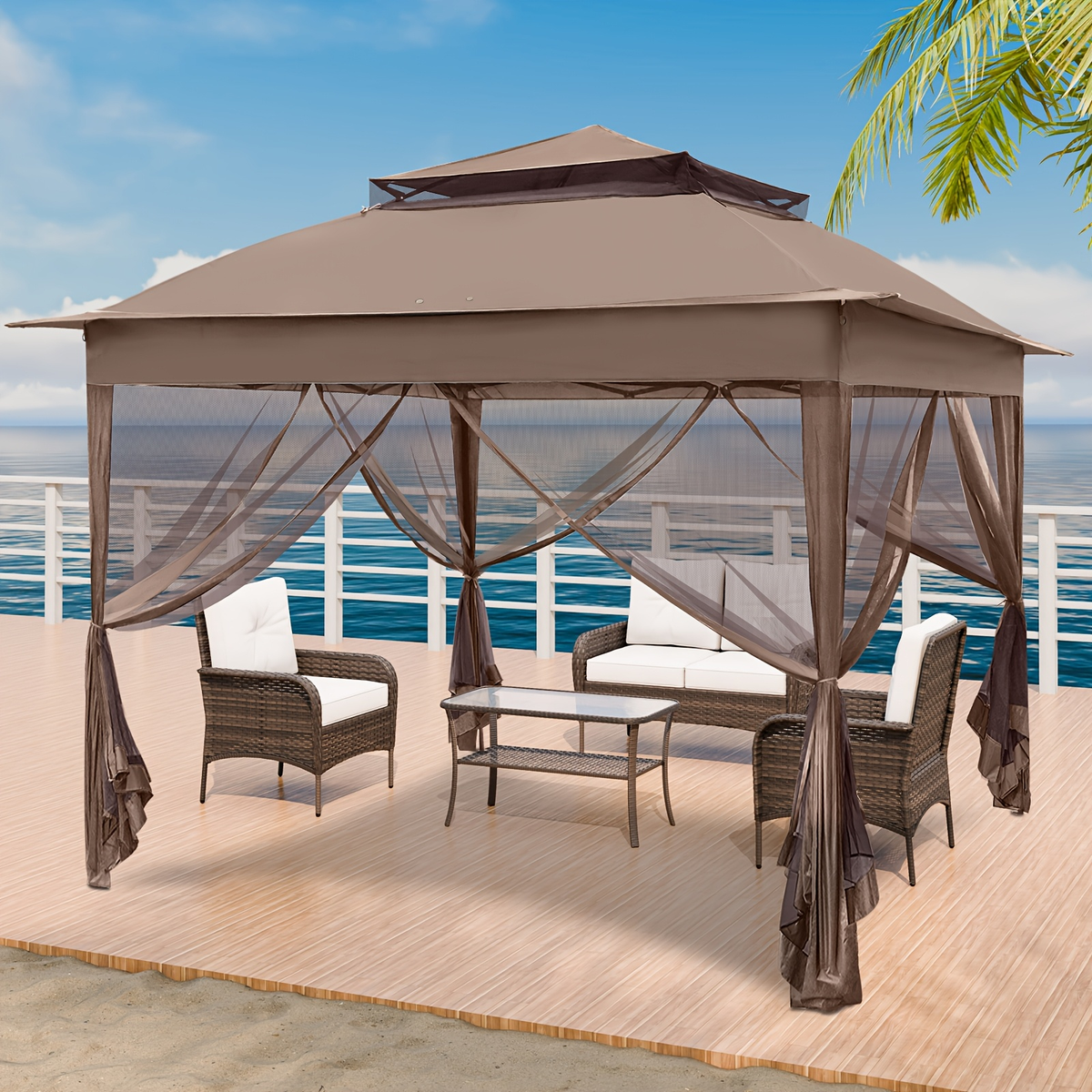 Instant Gazebo Tent 11x11 FT Mosquito Netting No Assembly Required for Garden, Yard and Pest Management — image 20