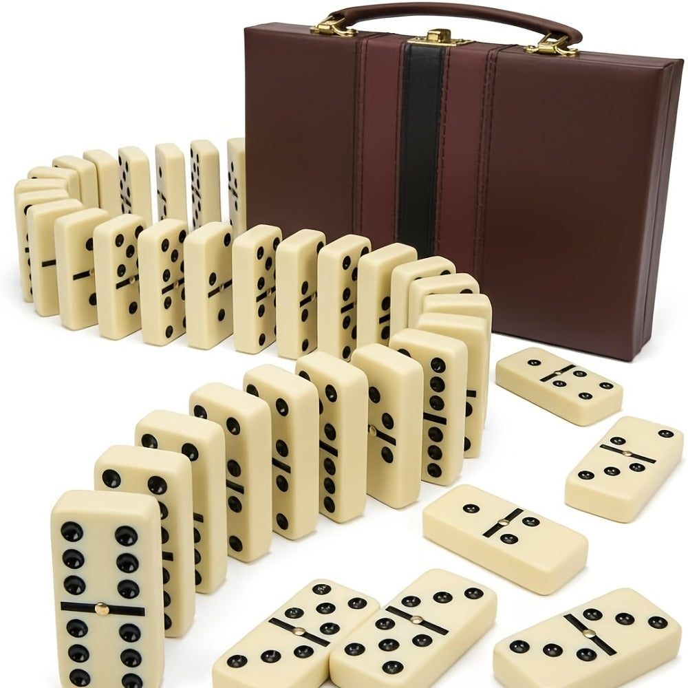 Double Six Dominoes Set 28pcs White – Extra Large Classic Domino Game with Gold Spinner & Premium Storage Box — image 1