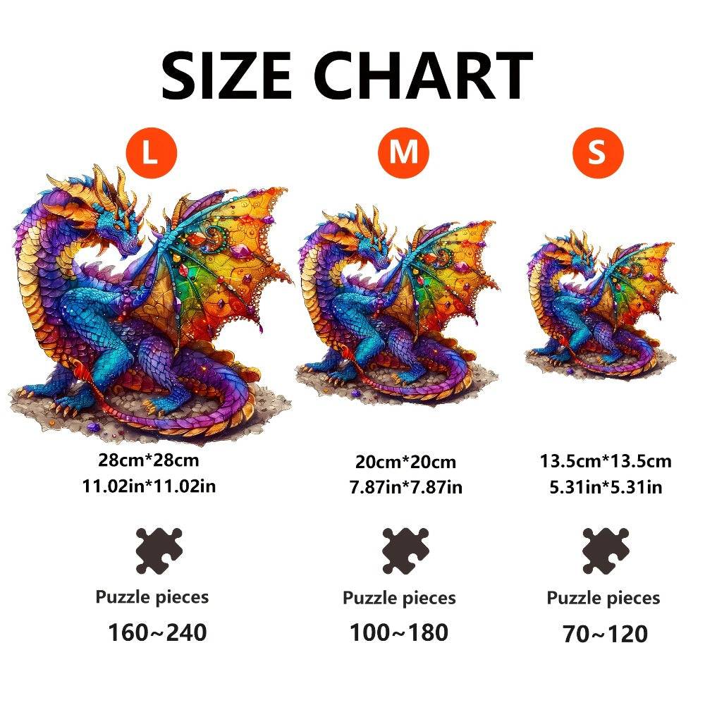 Dragon Wooden Jigsaw Puzzle Gemstone Fantasy – Colorful Irregular Animal Shaped Pieces, Unique Non-Repetitive Plywood Brain T