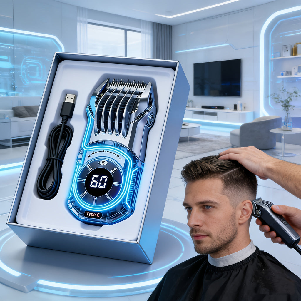 Professional Electric Hair Clipper Set for Men – 5-Speed LED Display Rechargeable Beard Trimmer & Hair Carving Kit — image 1