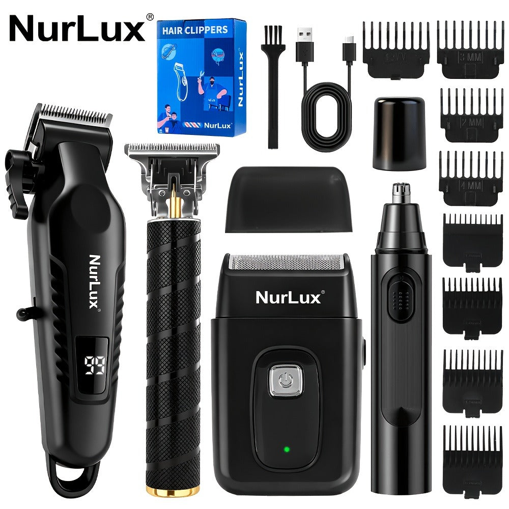 Men's Electric Grooming Kit 4-in-1 – Hair Clipper, Beard Trimmer, Electric Shaver & Nose Hair Trimmer Set, Gradient Design — 